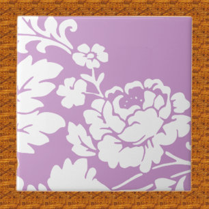 White Rose, Customisable background colour Ceramic Tile