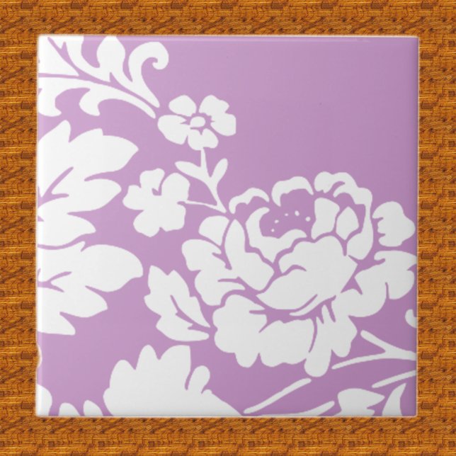 White Rose, Customisable background colour Ceramic Tile (Creator Uploaded)