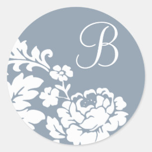 White Rose Damask Classic Round Sticker