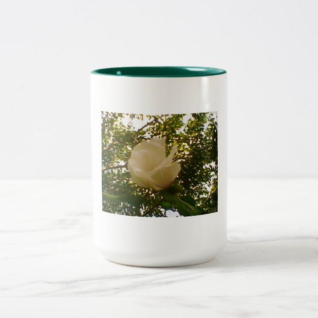 White Rose Design Two-Tone Coffee Mug (Center)