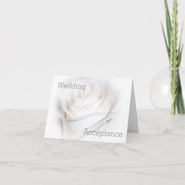 White Rose Design Wedding Acceptance Thank You Card (Front)