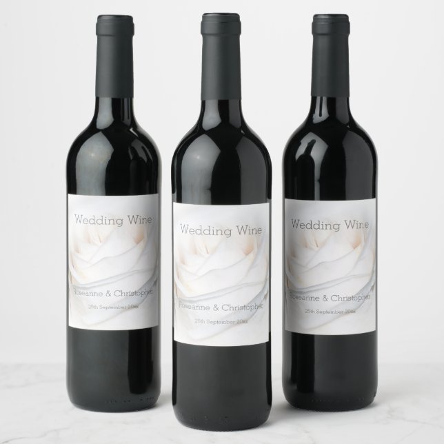 White Rose Design Wedding Wine Label (Bottles)