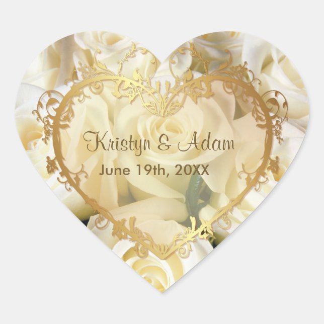 White Rose Elegance - Customise Heart Sticker (Front)