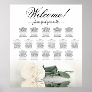 White Rose Elegant 16 Table Wedding Seating Chart