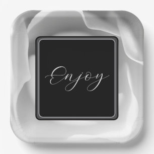 White Rose Elegant Floral Design Paper Plate