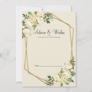 White Rose Elegant Floral Gold Wedding Newlywed Advice Card