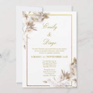 White rose elegant wedding Invitation in Spanish