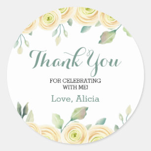 White Rose Eucalyptus Flora Birthday Thank You Classic Round Sticker