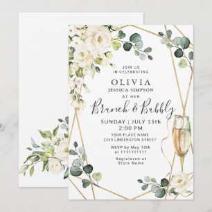 White Rose Eucalyptus Greenery Brunch & Bubbly Invitation