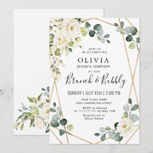 White Rose Eucalyptus Greenery Brunch & Bubbly Invitation
