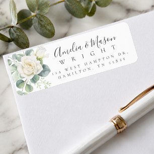White Rose Eucalyptus Wedding Return Address Label