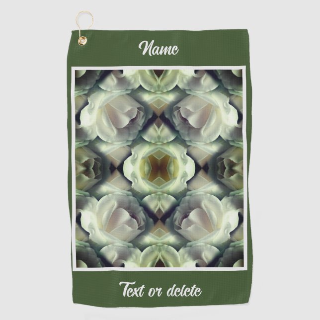 White Rose Floral Abstract Art Personalised Golf Towel (Front)