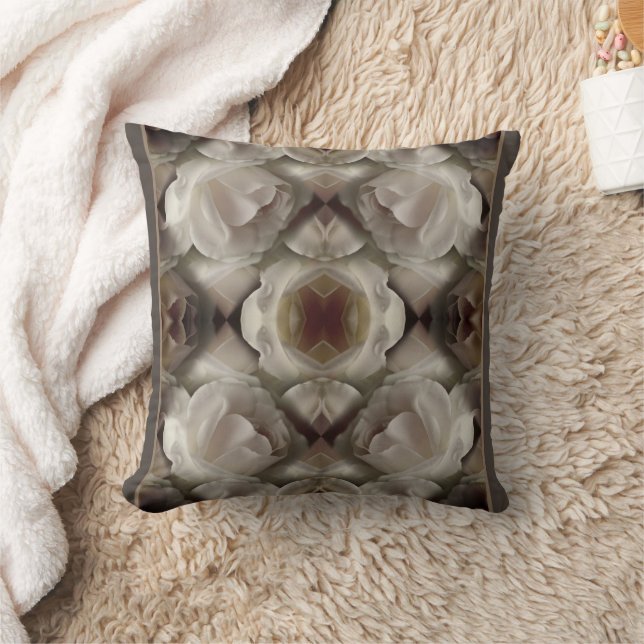 White Rose Floral Abstract Art Vintage Cushion (Blanket)