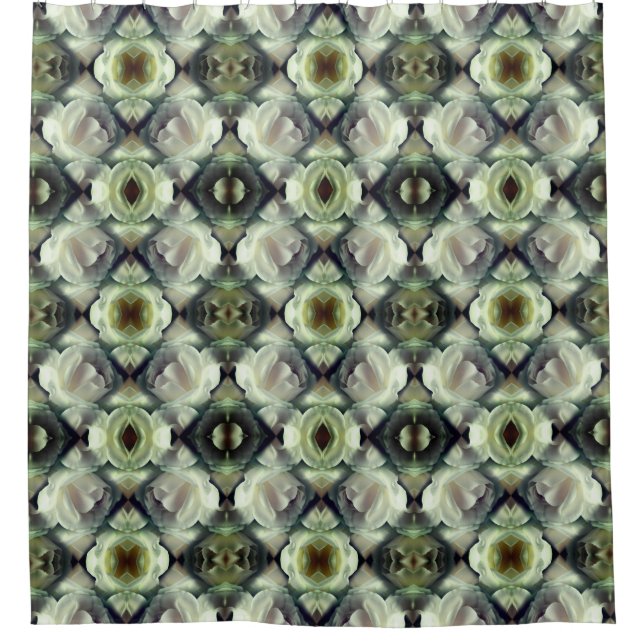 White Rose Floral Abstract Pattern Shower Curtain (Front)