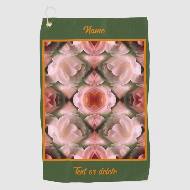 White Rose Floral Abstract Tinted Personalised Golf Towel (Front)