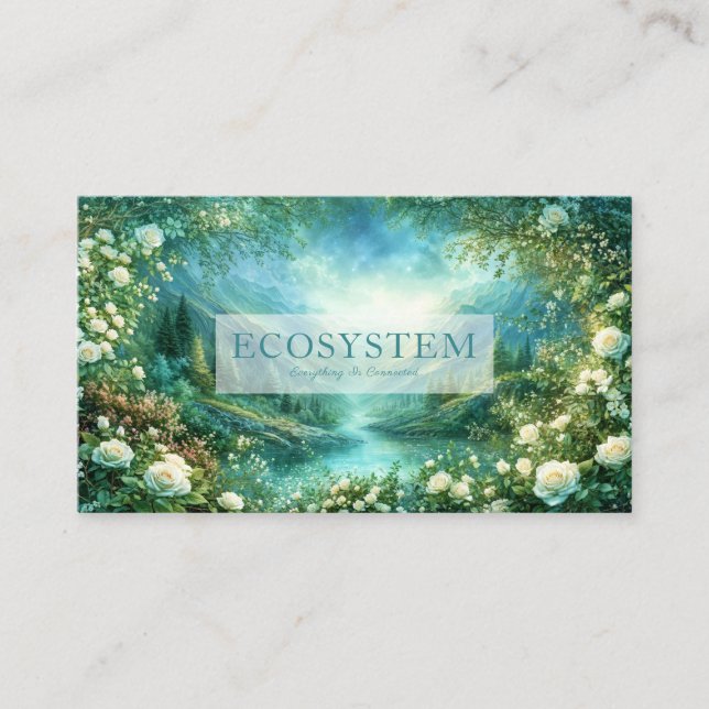 White Rose Floral and Glowing Green River Valley Business Card (Front)