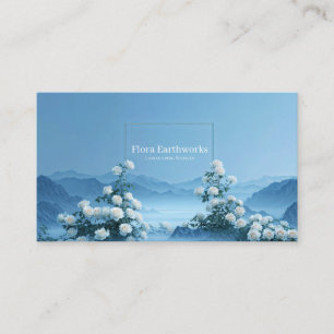 White Rose Floral and Misty Blue Mountain Frame Business Card
