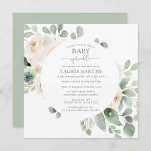 White Rose Floral Baby Sprinkle Invitation