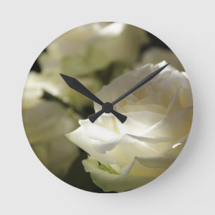 White Rose Floral Blossoms Destiny Gardens Round Clock