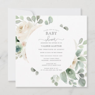 White Rose Floral Botanical Baby Shower Invitation