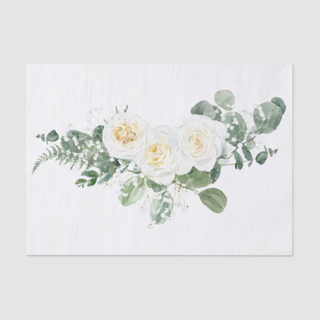 White Rose Floral Bouquet Watercolor Tissue Paper (Front)