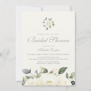 White Rose Floral Bridal Shower Invitation