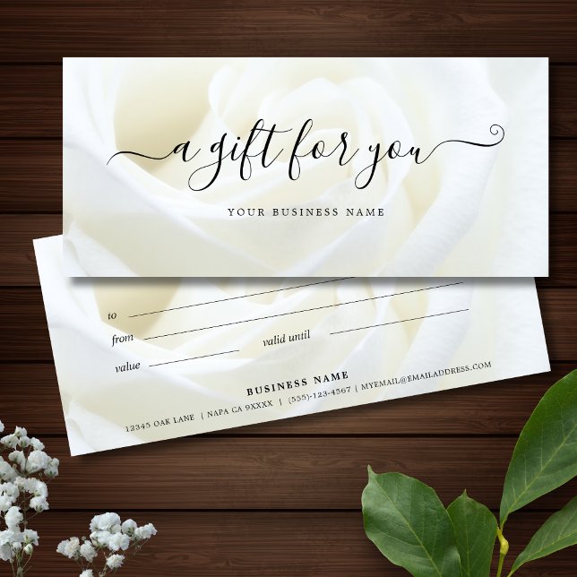 White Rose Floral Business Gift Certificate  (Floral Rose Business Gift Certificate)