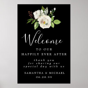 White Rose Floral Elegant Wedding Welcome Sign