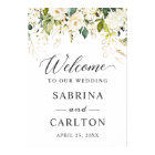 White Rose Floral Gold Leaves Wedding Welcome Sign
