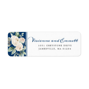 White Rose Floral on Navy Return Address Return Address Label