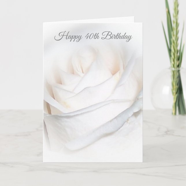 White Rose Floral Personalised 40th Birthday Card (Front)