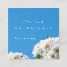 White rose floral square business card