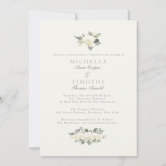 White Rose Floral Wedding Invitation (Front)