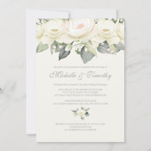 White Rose Floral Wedding Invitations