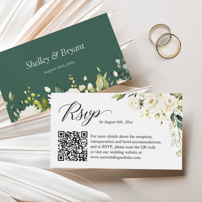 White Rose Floral Wedding Online RSVP QR Code Enclosure Card (Creator Uploaded)