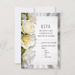 White rose flower and silver wedding R.S.V.P RSVP Card