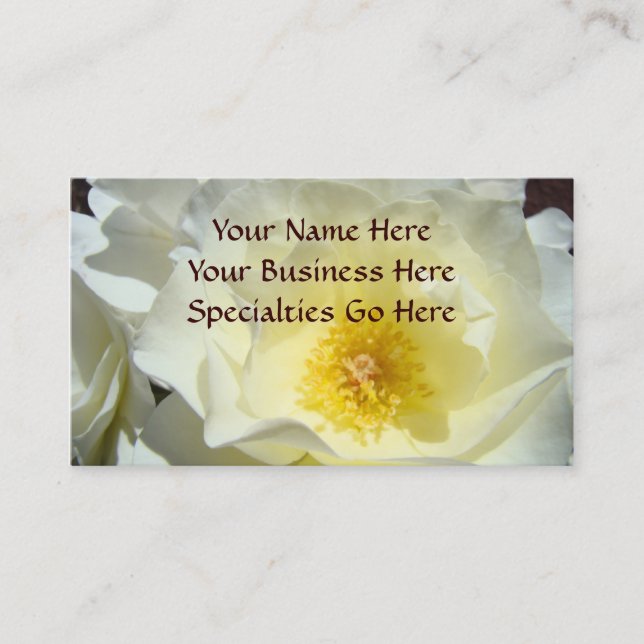 White Rose Flower Business Cards custom Yellow (Front)
