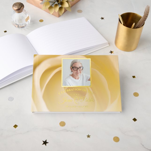 White Rose Flower Celebration of Life Memorial Guest Book (Front Open)