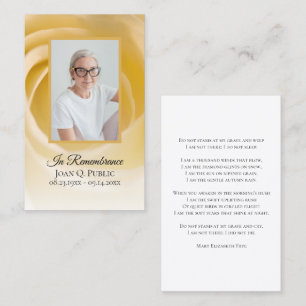 White Rose Flower Funeral Memorial Prayer Business Card