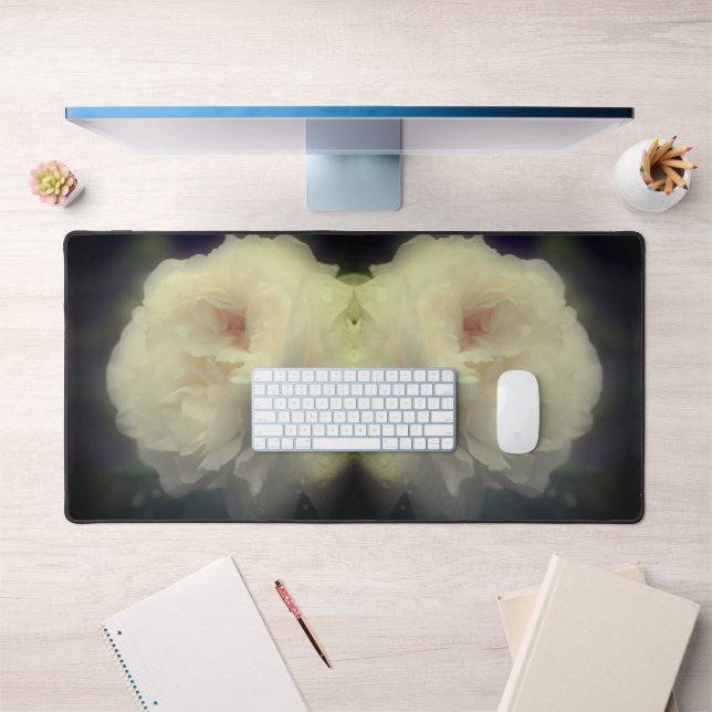 White Rose Flower In Bloom Abstract Desk Mat (Office 1)