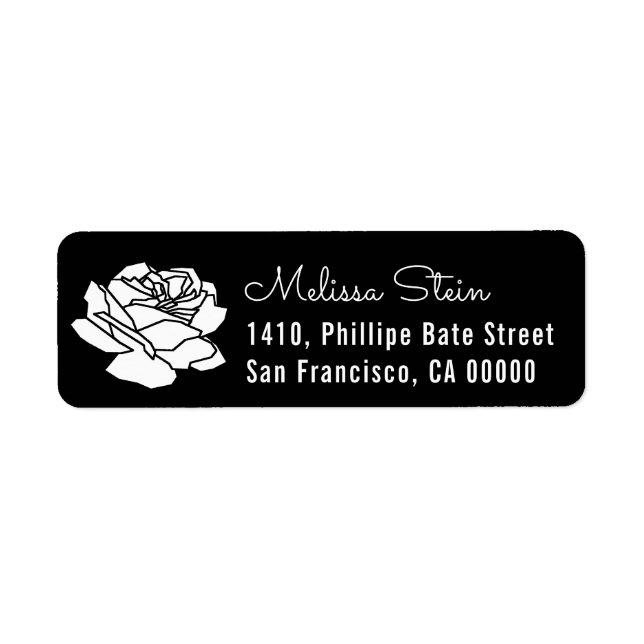 white rose flower return address label with name (Front)