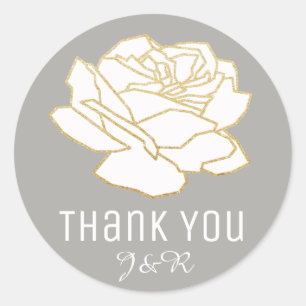 white rose flower, thank you classic round sticker