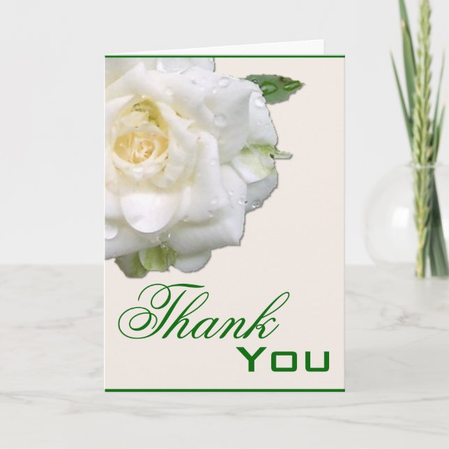 White Rose Flower Thank You Greeting Card (Front)