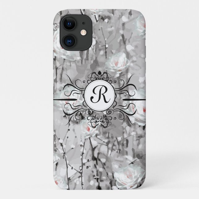 White rose flower winter floral grey Case-Mate iPhone case (Back)