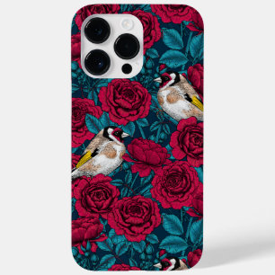 White rose flowers and goldfinch birds Case-Mate iPhone 14 pro max case