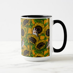 White rose flowers and goldfinch birds mug