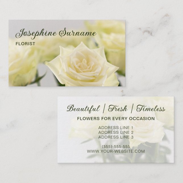 White Rose Flowers Beautiful Florals Photo Florist Business Card (Front/Back)