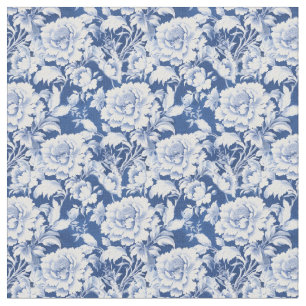 White Rose Flowers on Blue Nature Wallpaper Fabric
