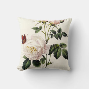 white rose flowers, Pierre Joseph Redouté Cushion