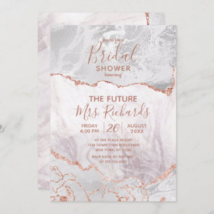 White & Rose Gold Agate Bridal Shower Invitation